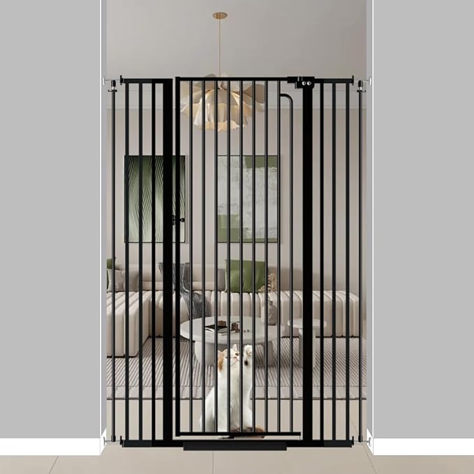 57" Extra Tall Pet Gate for Cats Dogs-29.5"-43.3" Extra Wide Cat Gate for Doorways and Stairs-1.37" Ultra Narrow Spacing Pressure Mounted Dog Gate with One-Handed Operation(29.5"-43.3")