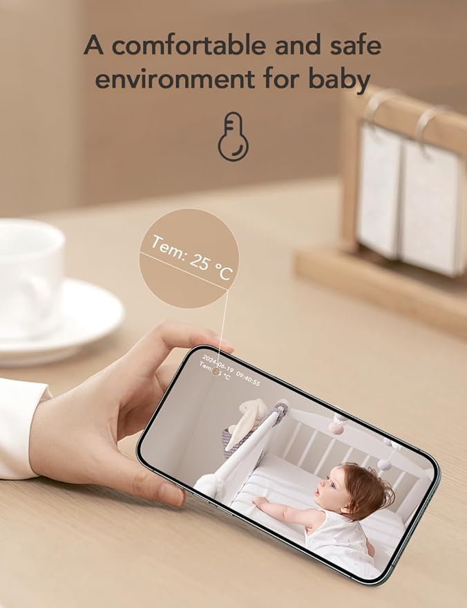 nooie Upgrade 5G Baby Monitor WiFi Smartphone, 2K Baby Camera Monitor 360 Pan & Tilt, HD Night Vision, Temperature Sensor, AI Motion Track, Two-Way Audio, Cry/Sound/Motion Detection, Works with Alexa
