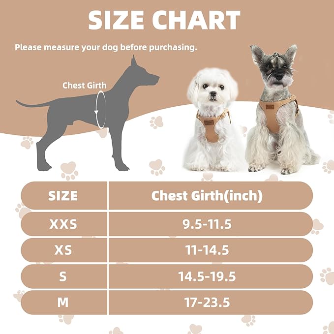 PUPTECK Dog Harness and Leash Set Small Sized, Step-in Cute Puppy Harness, Soft Lightweight Padded Vest, Escape Proof No Pull Pet Harnesses Easy for Walking, Khaki, XS