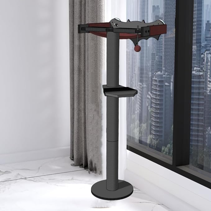 Cat Window Perch with Scratching Post Strong Supported - Large Hammock Bed for Cats Inside - Solid Wood Seat, Soft Cushion - Rustic Indoor Cat Tree Shelf for Sunbathing (Black, Large 2)