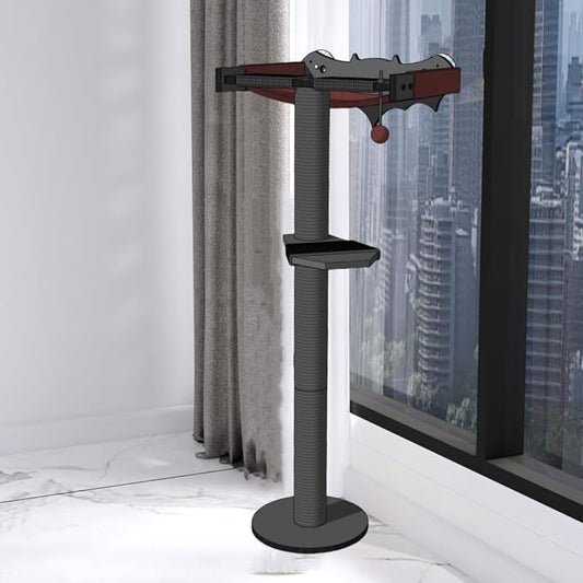 Cat Window Perch with Scratching Post Strong Supported - Large Hammock Bed for Cats Inside - Solid Wood Seat, Soft Cushion - Rustic Indoor Cat Tree Shelf for Sunbathing (Black, Large 2)