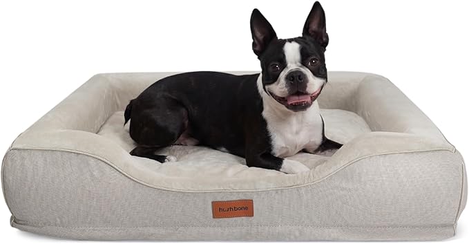 Cooling Dog Beds for Large Dogs with Removable Faux Fur Washable Covers,Waterproof Orthopedic Pet Couch Bed with Cool Gel Memory Foam and Bolster Side for Senior Pets,36" x 27" x 6.5" Beige