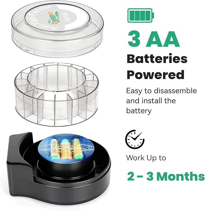 hygger Automatic Fish Feeder for Aquarium: Auto Fish Food Dispenser with LED Display & Timer, Precision Auto Aquarium Vacation Feeder for Fishes with 3 AA Batteries for Betta Turtle Goldfish