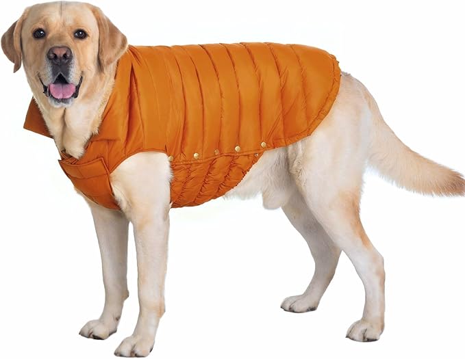 SPACE LION Dog Puffer Jacket, Down Winter Coat, Durable Outdoor Coat for Cold and Windy Conditions, Lightweight & Adjustable Fit Coats for Large Dogs,(Orange, Size24/2XL)