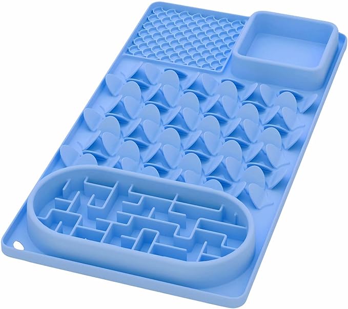 Slow Feeder Bowl for Large dog, Silicone Lick Mat & Snuffle Mat with Suction Cups - Interactive Puzzle Feeder to Slow Eating & Keep Busy, Reduce Vomiting & Relieve Boredom (21"x 11" Light Blue)
