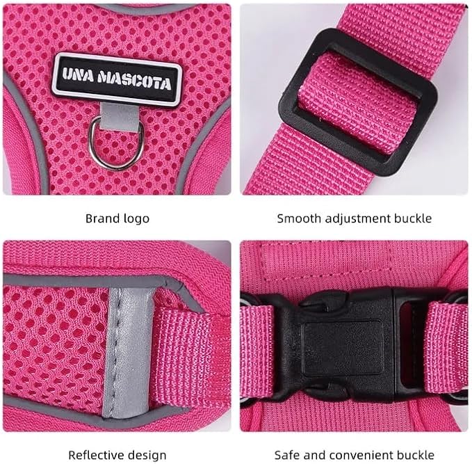 Dog Harness and Leash Set, Adjustable Triangle, Reflective Adjustable Puppy Vest, No Pull Soft Mesh Harness for Small, Medium Dogs, Cats (Fuchsia, XL)