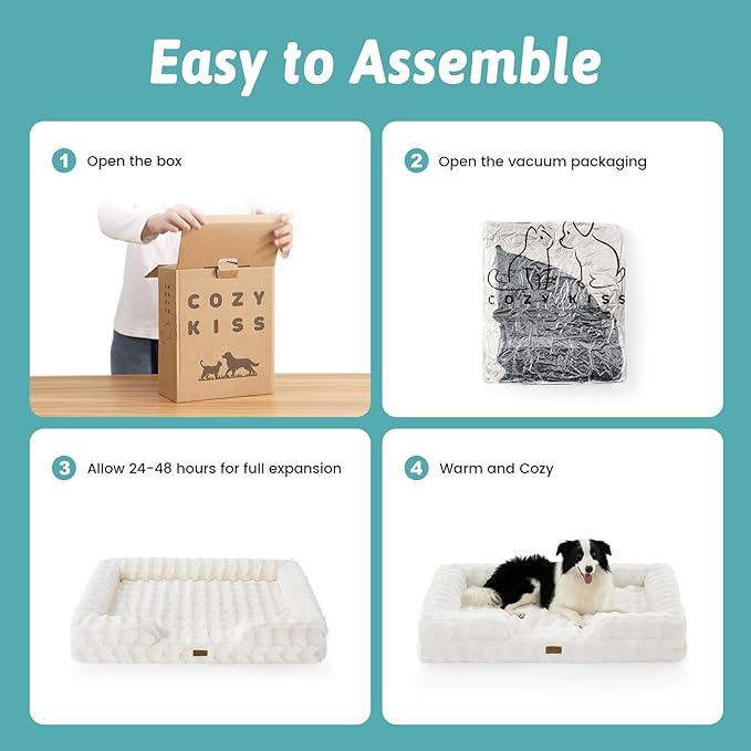 Orthopedic Dog Bed for Large Size Dog, Soft and Warm Faux Fur Extra Large Sofa for Pet Up to 100 lbs, Foam Bolster Anti-Slip Couch with Washable Removable Cover, XL 44x32x7 inch, Beige