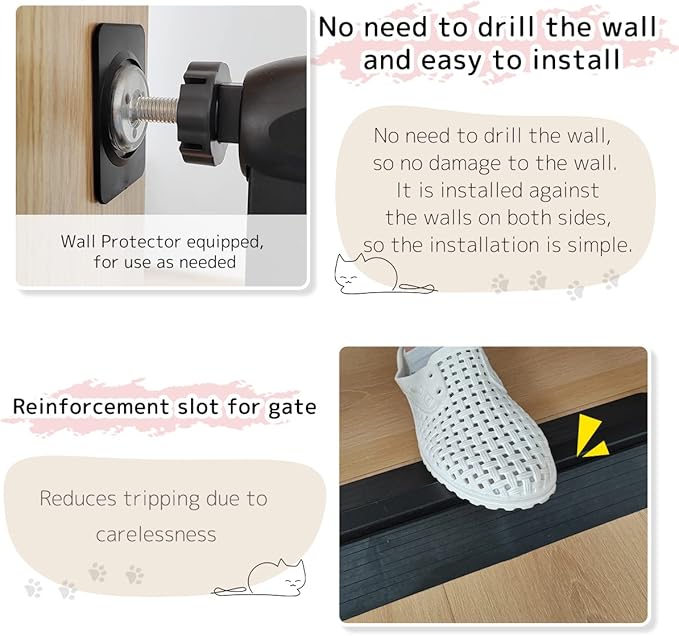 Lumizone Extra Tall Pet Gate 55.12" High Pressure Mounted 30.12"-34.05" Extra Wide (9 Sizes) 1.37" Gap for Cat Dog Stairs Doorway Hallway No Drilling Auto-Close (30.12"-34.05" W, Black)