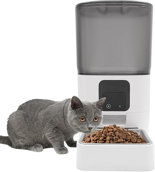 Smart Automatic Pet Feeder 6L/5.45Qt with App Control, Stainless Steel Bowl & Dual Power, Programmable Dog Cat Food Dispenser for Dry Kibble