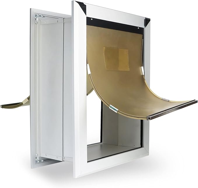 Extra Large Dog Door for Walls Heavy Duty Aluminum Doggy Door with Telescoping Tunnel Energy Efficient Double Flaps Pet Door for Large and Extra Large Doggies Up to 220 lbs, Weatherproof