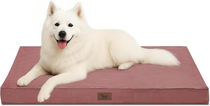 Outdoor Large Washable Dog Bed, Orthopedic Egg Crate Foam Dog Crate Mat for Large Dogs with Removable Oxford Cooling Cover, Pink