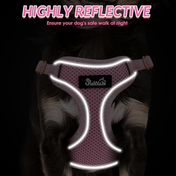 Lukovee No Pull Puppy Harness and Leash Set - Soft Lightweight Escape Proof Puppy Vest Harness, Breathable Adjustable Pet Harness with Dog Leash for Small Dogs (Pink, S)