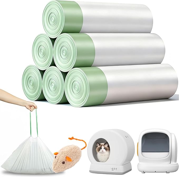 120 Count Self-Cleaning Cat Litter Box Liners Bag Fit For MW-SC01/MW-SC02/MW-LR01, Drawstring Heavy Duty Cat Litter Receptacles Bags-18" * 12"