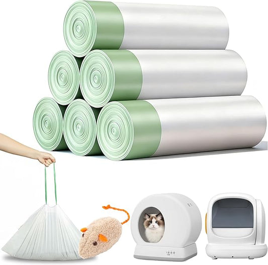 180 Count Self-Cleaning Cat Litter Box Liners Bag Fit For MW-SC01/MW-SC02/MW-LR01, Drawstring Heavy Duty Pet Litter Receptacles Bags Compatible with Automatic Cat Litter Box-18" * 12"