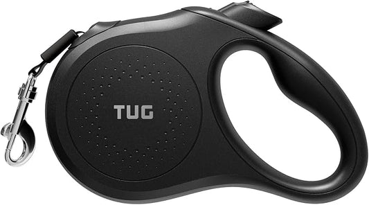 TUG Quest Retractable Dog Leash | 360° Tangle-Free Retraction | 16 ft Strong Nylon Tape (Large, Black)