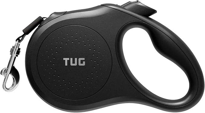 TUG Quest Retractable Dog Leash | 360° Tangle-Free Retraction | 16 ft Strong Nylon Tape (Medium, Black)