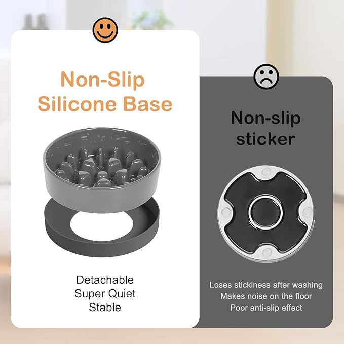 Sted Ceramic Slow Feeder Dog Bowl for Medium Large Breed, Puzzle Dog Food Bowl with Silicone Base, Maze Grey