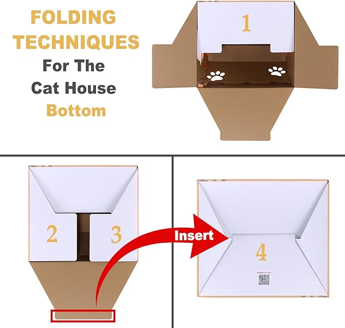 Cardboard Cat House with Scratcher – Red Sushi Design, 14''H x 18''L x 15.5''W, Sturdy Cat Playhouse for Indoor Cats up to 20 lbs, Fun Cat Hideout & Scratch Toy