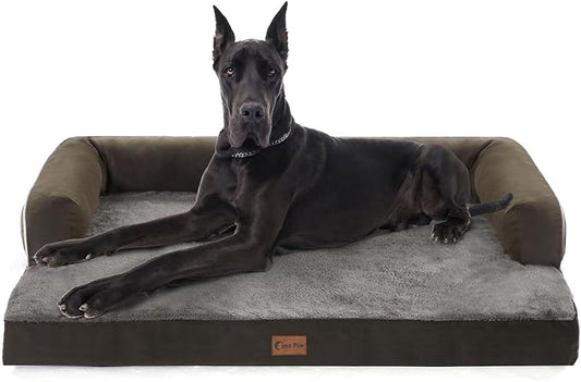 Orthopedic XXL Dog Beds, Waterproof Egg Crate Foam Big Pet Bed for All Breed Sized Dogs 53x42Inch, Washable Extra Large Dog Couch Bed with Removable Cover and Non-Slip Bottom, Dark Green
