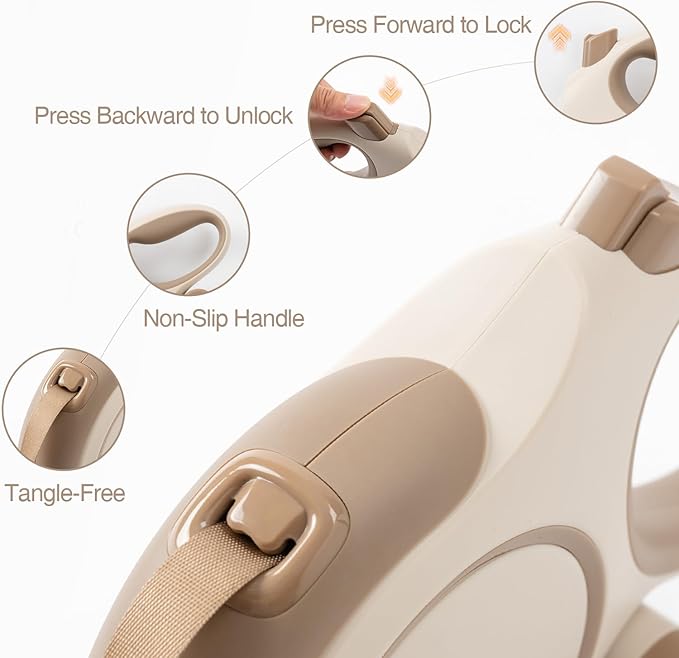 PINA Upgraded Retractable Dog Leash, 26 ft Dog Leash for Small Medium Large Dogs Up to 110lbs, Heavy Duty Reflective Nylon Tape 360° Tangle-Free, with Anti-Slip Handle, One-Handed Brake, Pause, Lock