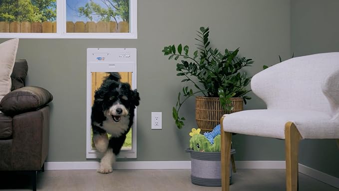 Power Pet Automatic ROLL UP Door by High Tech Pet Brand - Motorized Panel Rolls Up - Pet Operated - Remote App Control - 24/7 Exit & Entry Timers (Wall Mount, Medium)