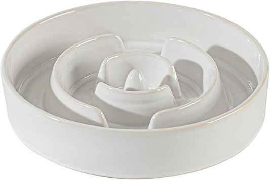 Ceramic 3.2 Cup Dog Bowl Slow Feeder for Large Dog, 9.5inch Pet Slow Dish, Stop Bloat, Preventing Choking(Single Bowl, Reactived Glaze -White)