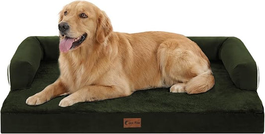 Orthopedic Dog Beds for Extra Large Dogs, Waterproof Egg Crate Foam XL Dog Bed with Sides 41x27Inch, Washable Big Dogs Couch Beds with Removable Cover and Nonskid Bottom, Olive Green