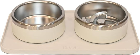 Trot Pets Premium Dog Bowls | Stainless Steel Bowl Set for Small, Medium, or Large Dogs | Non-Slip Food and & Water Slow Feeder | Durable, BPA-Free, Anti-Skid, Dishwasher Safe (Bone, Small)