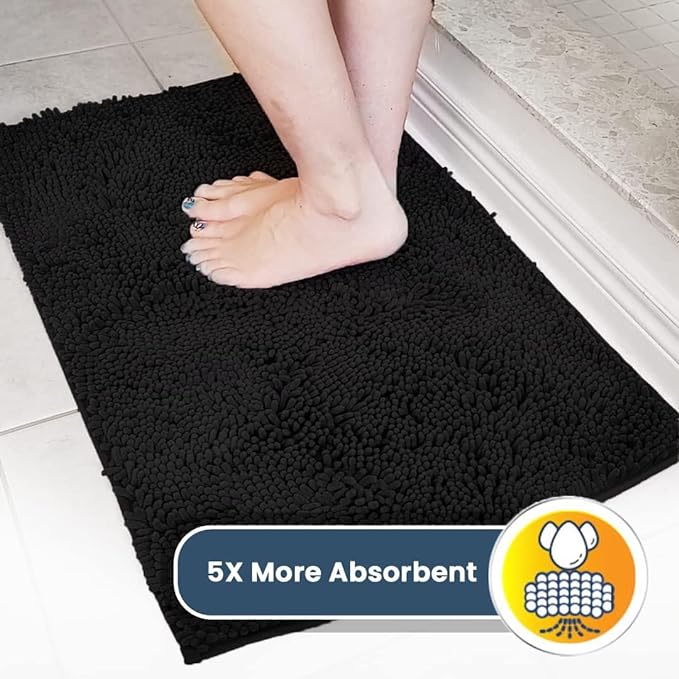 Muddy Mat® Shown on TV – Super Absorbent Door Mat Indoor, Microfiber Quick Dry Chenille Entryway Rug, Non-Slip Front Door Mat, Indoor Mats for Entryway, Machine Washable Pet Rug, Black 36"x72"