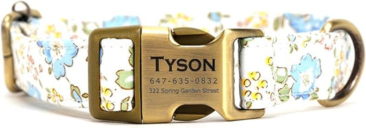 Personalized Dog Collar with Name and Phone Number Engraved,Adjustable Custom Puppy Collar,Organic Cotton Pet Collar for Small Medium Large Boy Girl Dogs