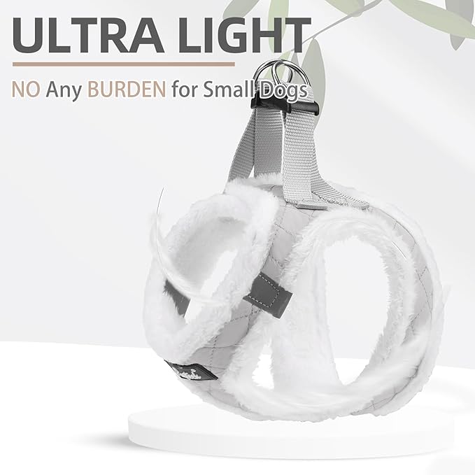 PUPTECK Plush Dog Harness and Leash Set for Small Medium Dogs No Pull Step-in Soft Mesh Puppy Cat Winter Vest Harnesses Reflective at Night Warm, Plush Grey, M