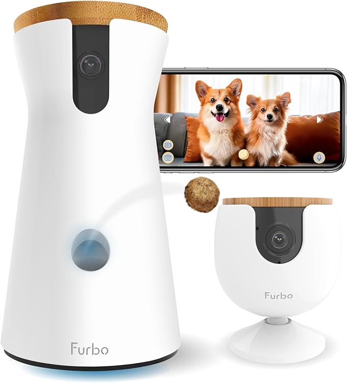 Furbo 360° Dog Camera + Mini [New Subscription Required at Setup] 2-Camera Bundle Nanny Pro Subscription: Dog Safety & Home Security Alerts, Pet Camera with Speaker, Phone App & Night Vision