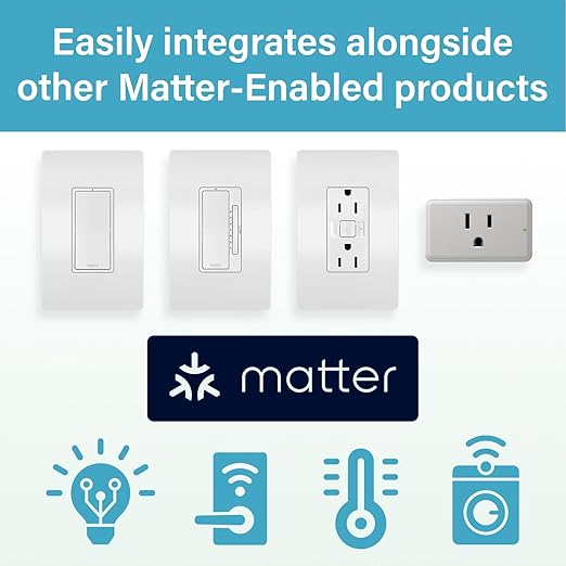 Legrand Radiant® Wi-Fi Matter Smart Plug Matter Hub Required 15A, Easy Setup, Enhanced Compatibility with Apple HomeKit, Google Home, Alexa & SmartThings, Easy Wi-Fi Connectivity w/ Matter (2 Pack)