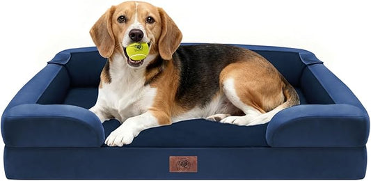 Orthopedic Dog Beds for Large Medium Dogs, Big Waterproof Memory Foam Pet Couch Bed with Removable Washable Cover, Tennis Ball Toy, 36x27