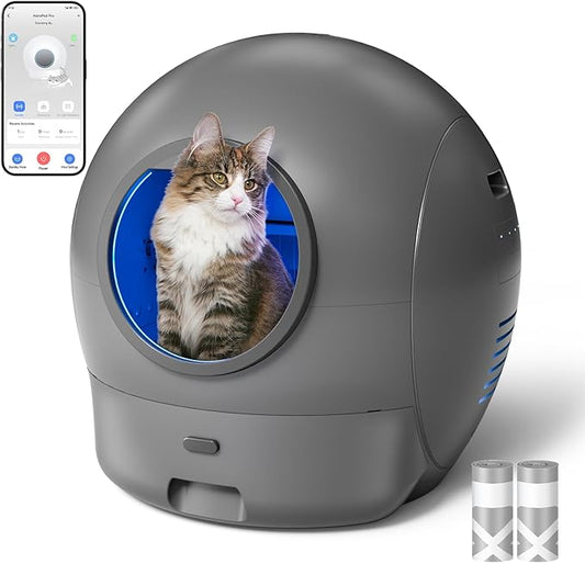 Self Cleaning Litter Box, KungFuPet S2 Automatic Cat Litter Box Self Cleaning for Multi Cats, Extra Large Automatic Litter with Safety Sensor Protection, Odor Removal, Smart APP Control Robot Cat Box