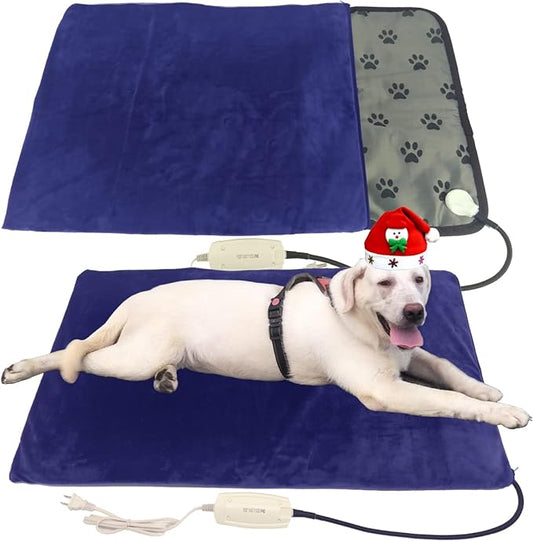 Pet Heating Pad for Large Dogs & Cats - 34"x21" Waterproof Heated Bed with Chew-Resistant Cord, Adjustable Temperature & Removable Washable Cover