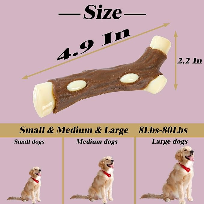 Dog Bones Chew Toys for Aggressive Chewers, 3 Pack Real Beef Flavor,Indestructible Dog Teething Chew Toys for Large/Medium/Small Puppies Breed,Tough Pet Toy with Nylon