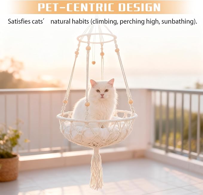 Cat Hammock Cat Window Perch, Bohemian-Style Hanging Basket Swing, Soft Pet Bed Cushion, Comfortable Window Kitty Bed, Perfect for Cats to Sunbathe, Take Naps, and Gaze Into the Distance 30*90CM