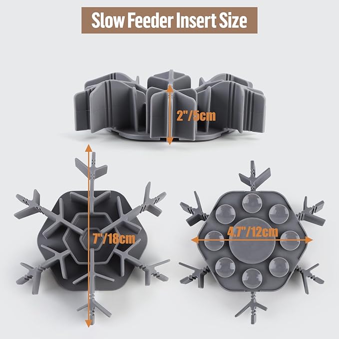 Slow Feeder Insert for Dog Bowl, Cuttable Dog Slow Feeding Insert with 8 Upgraded Large Suction Cups, Adjustable Length 4.7-7, Fits Small Medium Dogs (Grey)