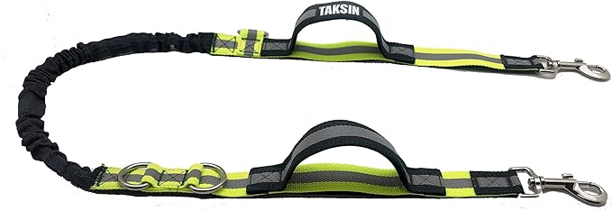 Additional Leash ONLY for TAKSIN The Ultimate Leash System, Super Reflective Leash W/Shock Absorbing Bungee & Two Padded Handles, 4FT Plus Stretch (Yellow, Leash Only)