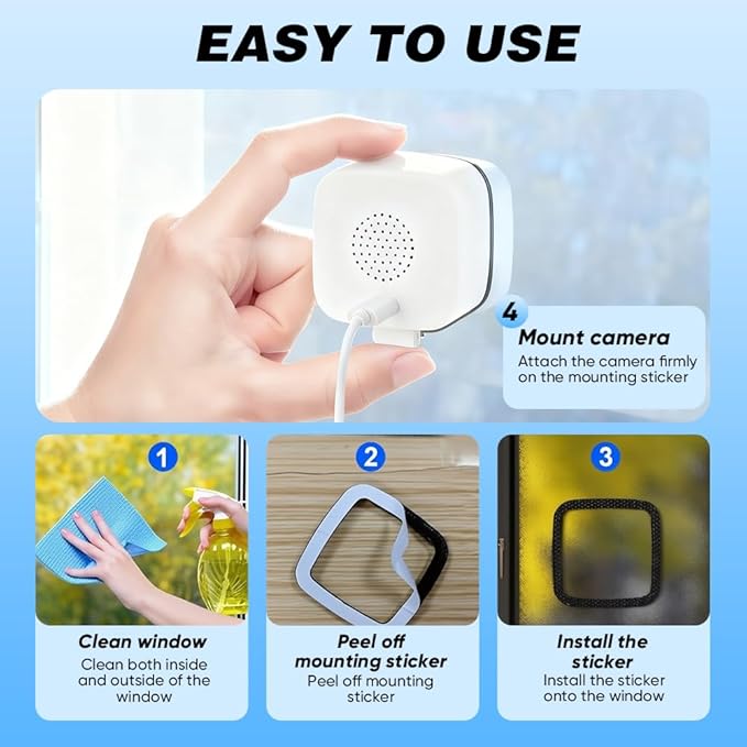 Saker Smart 2K Window Security Camera Plus 2026| 2.4GHz & 5GHz Indoor Cameras with Color Night Vision,Motion Alerts | 24/7 Recording for Home Security | Easy & Quick Install