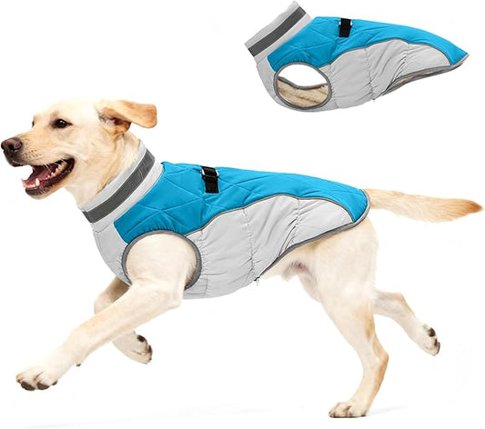 Dog Coat for Medium Dogs, Adjustable Dog Jackets for Cold Weather, Reflective Winter Coat with Built-in Harness, Snowsuit Fits Dogs 14-25 lbs and Up, Size M Blue
