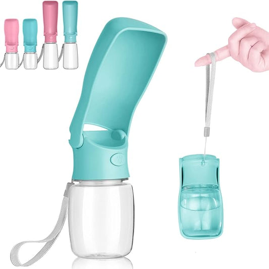 Portable Dog Water Bottle - Foldable Dog Water Dispenser | Leak Proof & Food Grade Plastic Travel | Pet Water Bottle for Cat Outdoor Walking Hiking Travel（US） (Blue, 12oz)