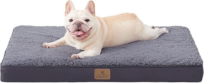 Bedfolks Orthopedic Dog Bed for Large Dogs - Egg Foam Dog Crate Bed with Removable Waterproof Cover, Pet Bed Mat Suitable for Dogs and Pets Up to 50 lbs (35 x 22 x 3 inches, Dark Grey)