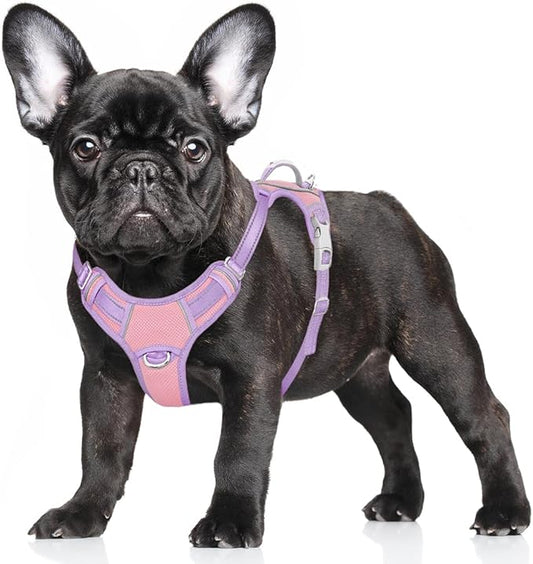 BARKBAY No Pull Dog Harness Large Reflective Dog Harness with Front Clip and Easy Control Handle for Walking Training Running with ID tag Pocket(Baby Pink & Violet Purple,S)