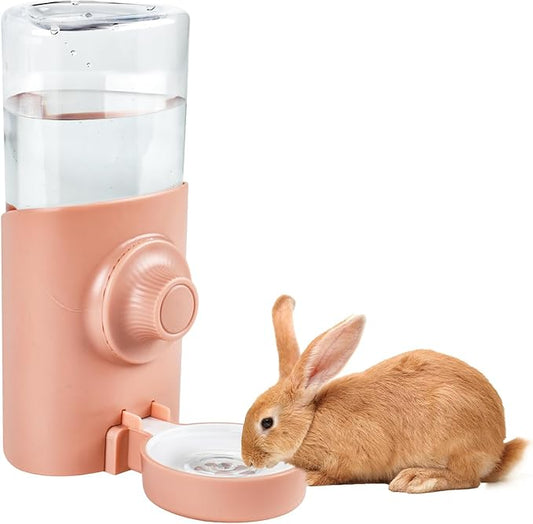 Rypet Hanging Rabbit Water Bottle Cage, 21oz Guinea Pig Water Bottle Dispenser, Automatic Small Pet Cage Water Feeder for Bunny Chinchilla Hamster Hedgehog Ferret Rat Gerbil Small Animal (Pink)