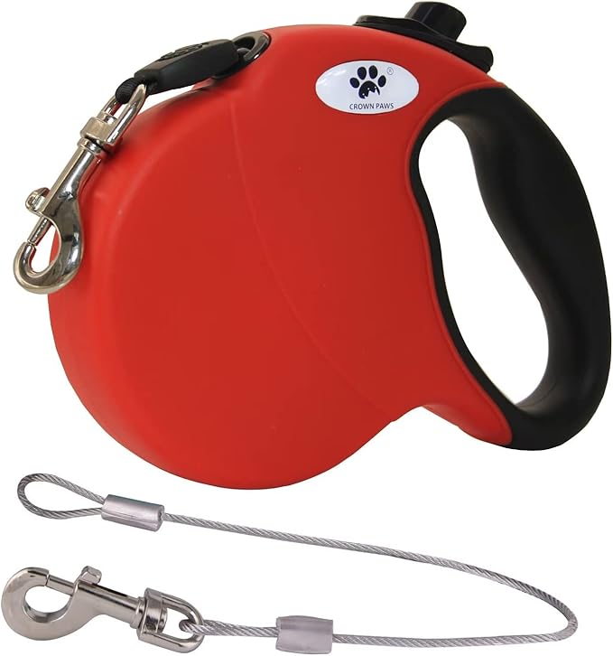 13ft Retractable Dog Leash for Small Breed Dogs up to 22 lbs with a Detachable Chew Proof Extender Wire Ropes (RED S)