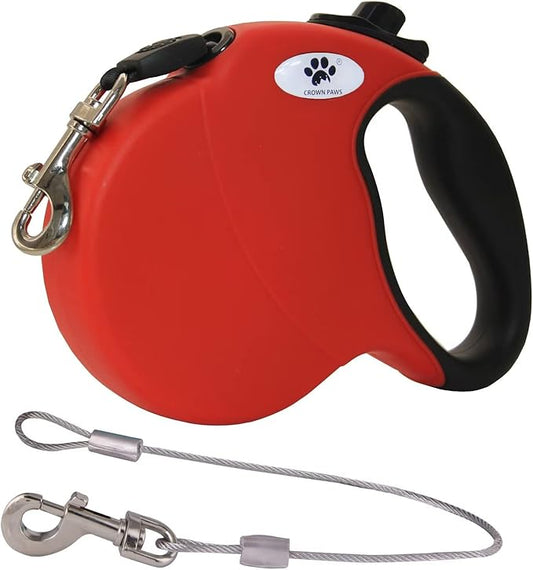 13ft Retractable Dog Leash for Small Breed Dogs up to 22 lbs with a Detachable Chew Proof Extender Wire Ropes (RED S)