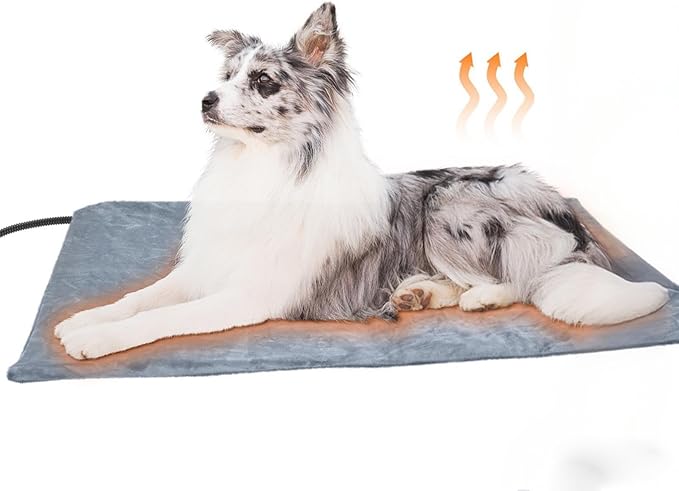Pet Heating Pad, Indoor Waterproof Electric Heating Pad for Dogs Cats with Two Level Adjustable Temperature, Chew Resistant Cord, Detachable Cover -Large 27.5x17.7x0.5 (Grey)