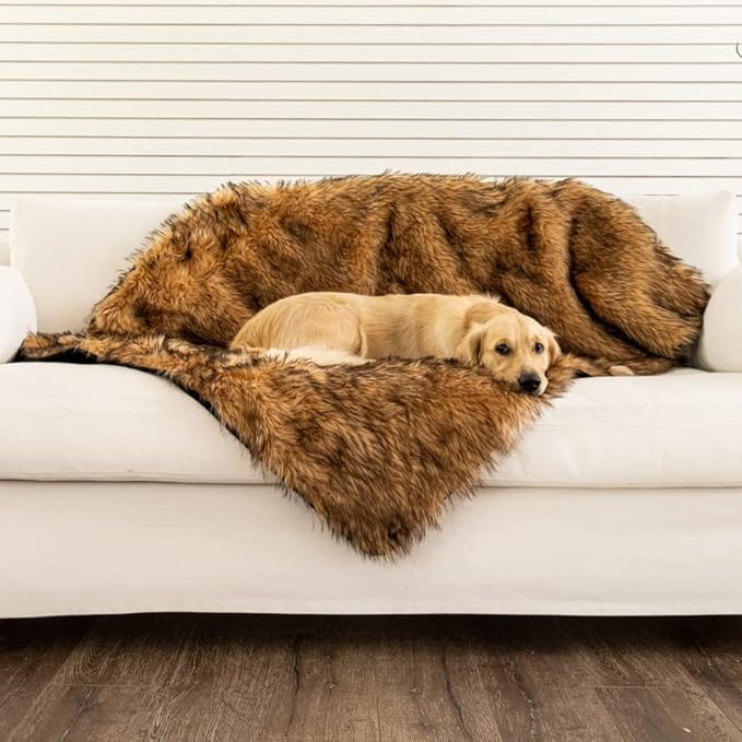 PAW BRANDS PupProtector Waterproof Throw Blanket for Dogs and Cats, Pet Blanket Cover for Couches, Sofas, Beds, Car Seats, Furniture, Calming Soft Faux Fur, Sable Brown, Original (60" L x 50" W)